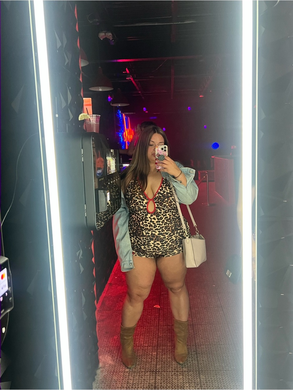 SHEIN Leopard Print Cutout Bodysuit with Red Trim